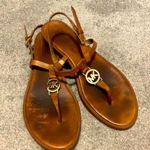 Michael Kors Leather Sandal Luggage Brown Size 11